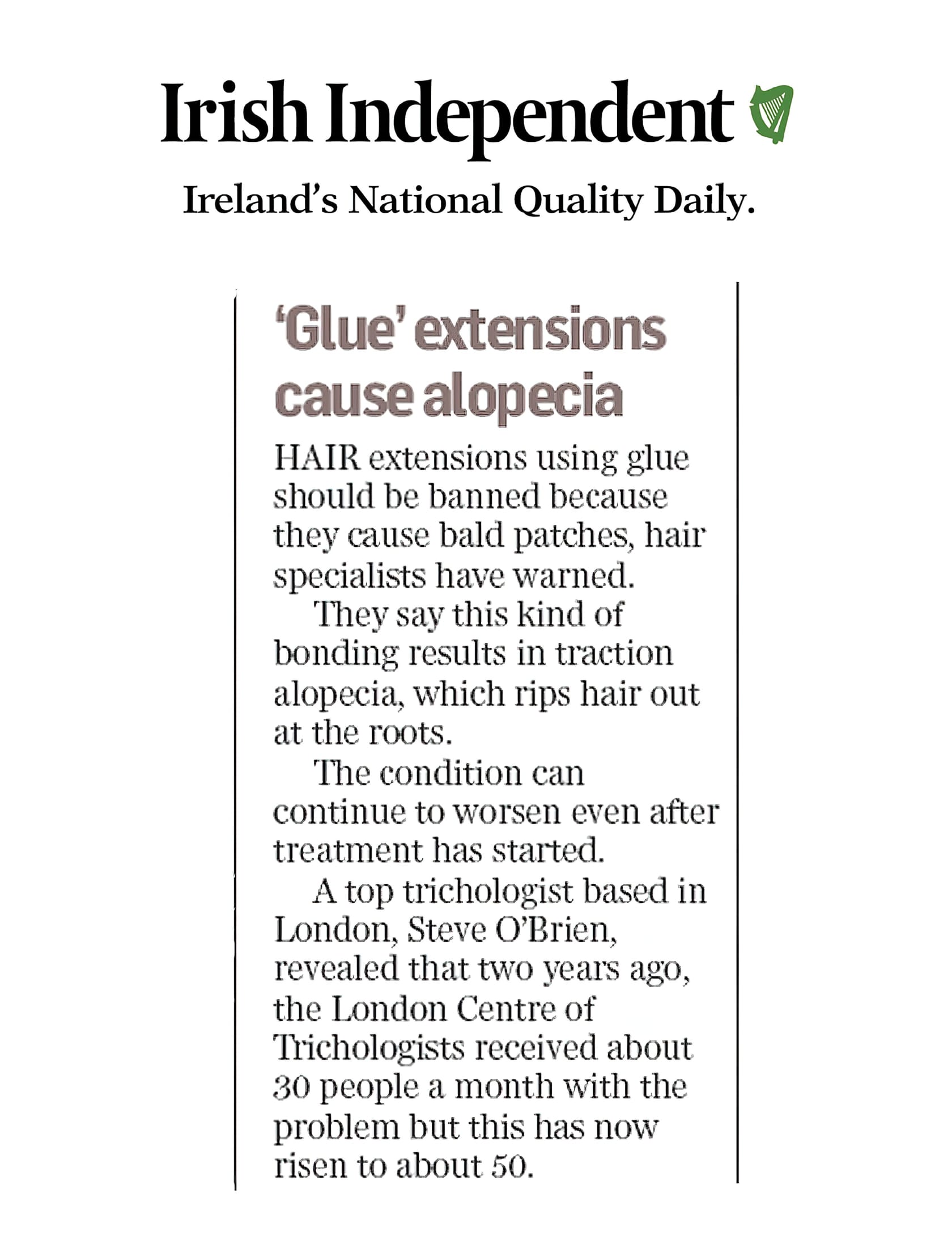 'Glue hair extensions cause alopecia' - Irish Independent